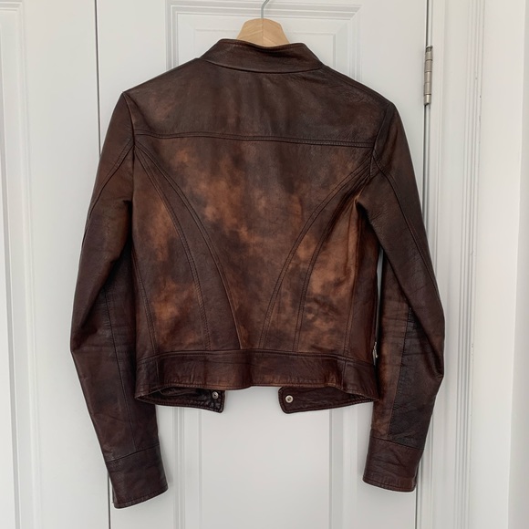 Brown Leather Moto jacket - Picture 3 of 14